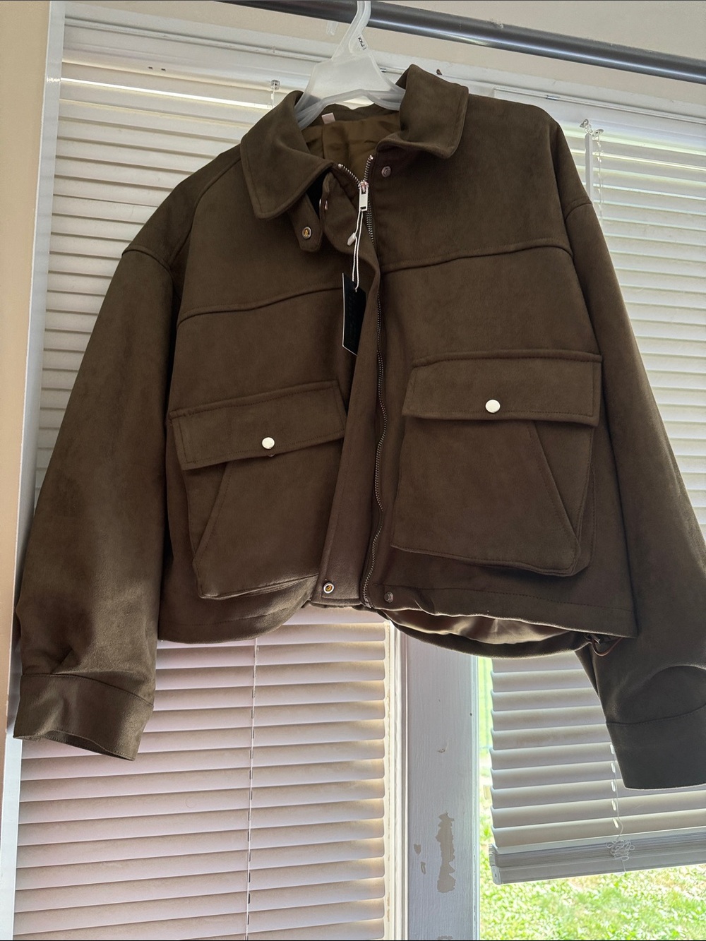 Source Unknown Brown Bomber Jacket with Front Flap Pockets
